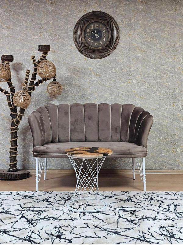 İkili Beyaz Boyalı Tel Ayak Papatya Çay Seti Koltuk Takımı , Balkon, Salon, Ofis, Cafe Koltuk Takımı KAHVERENGİ Renk Tek Ebat Beden - Image 1