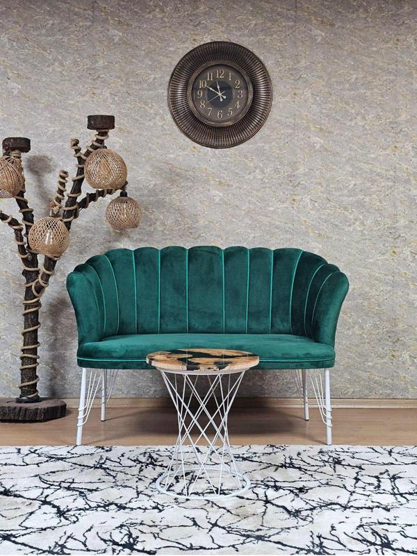 İkili Beyaz Boyalı Tel Ayak Papatya Çay Seti Koltuk Takımı , Balkon, Salon, Ofis, Cafe Koltuk Takımı YEŞİL Renk Tek Ebat Beden - Image 1