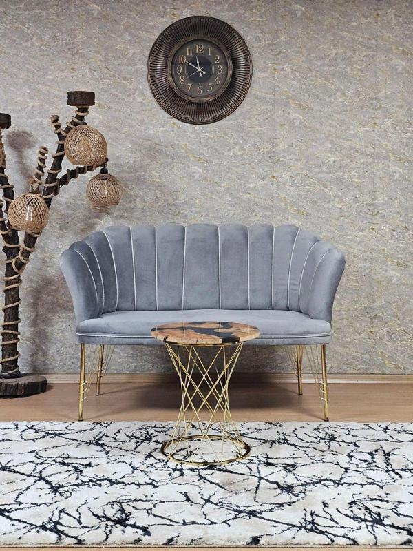 İkili Gold Kaplama Tel Ayak Papatya Çay Seti Koltuk Takımı , Balkon, Salon, Ofis, Cafe Koltuk Takımı GRİ Renk Tek Ebat Beden - Image 1