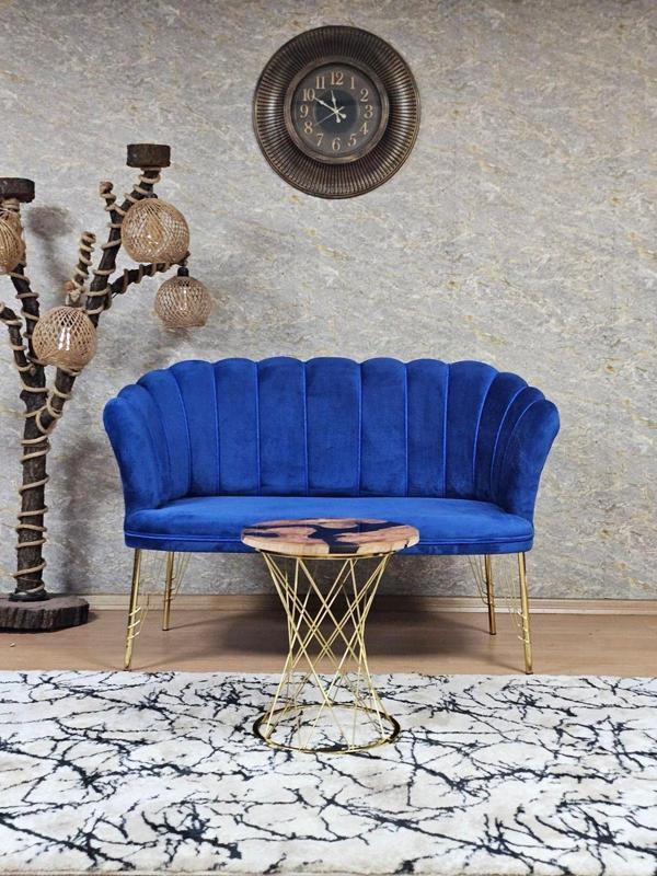 İkili Gold Kaplama Tel Ayak Papatya Çay Seti Koltuk Takımı , Balkon, Salon, Ofis, Cafe Koltuk Takımı MAVİ Renk Tek Ebat Beden - Image 1