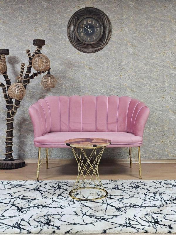 İkili Gold Kaplama Tel Ayak Papatya Çay Seti Koltuk Takımı , Balkon, Salon, Ofis, Cafe Koltuk Takımı PEMBE Renk Tek Ebat Beden - Image 1