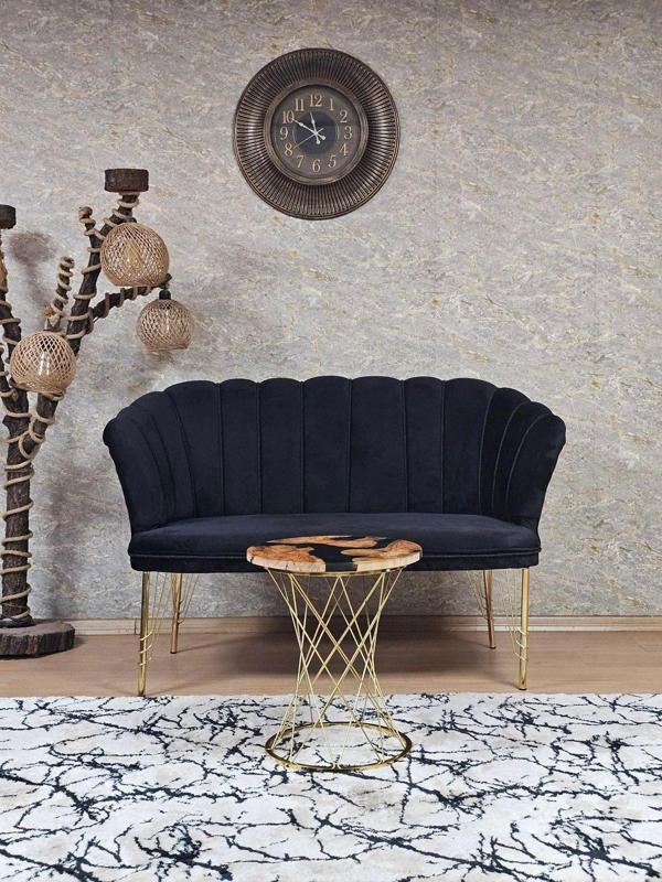 İkili Gold Kaplama Tel Ayak Papatya Çay Seti Koltuk Takımı , Balkon, Salon, Ofis, Cafe Koltuk Takımı SİYAH Renk Tek Ebat Beden - Image 1