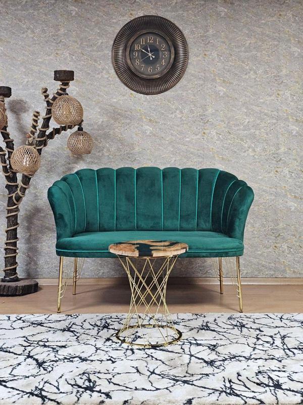 İkili Gold Kaplama Tel Ayak Papatya Çay Seti Koltuk Takımı , Balkon, Salon, Ofis, Cafe Koltuk Takımı YEŞİL Renk Tek Ebat Beden - Image 1
