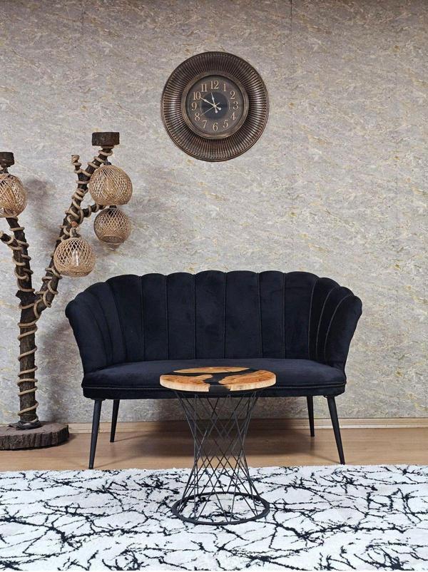 İkili Papatya Çay Seti Koltuk Siyah Boyalı Sivriltme Ayak, Balkon, Salon, Ofis, Koltuk Takımı SİYAH Renk Tek Ebat Beden - Image 1