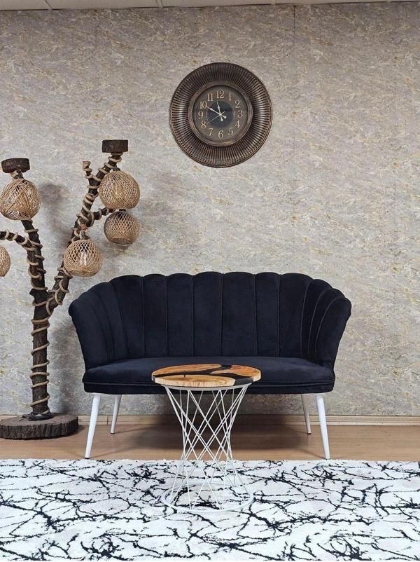 İkili Papatya Çay Seti Koltuk  Beyaz Boyalı Sivriltme Ayak, Balkon, Salon, Ofis, Koltuk Takımı SİYAH Renk Tek Ebat Beden - Image 1