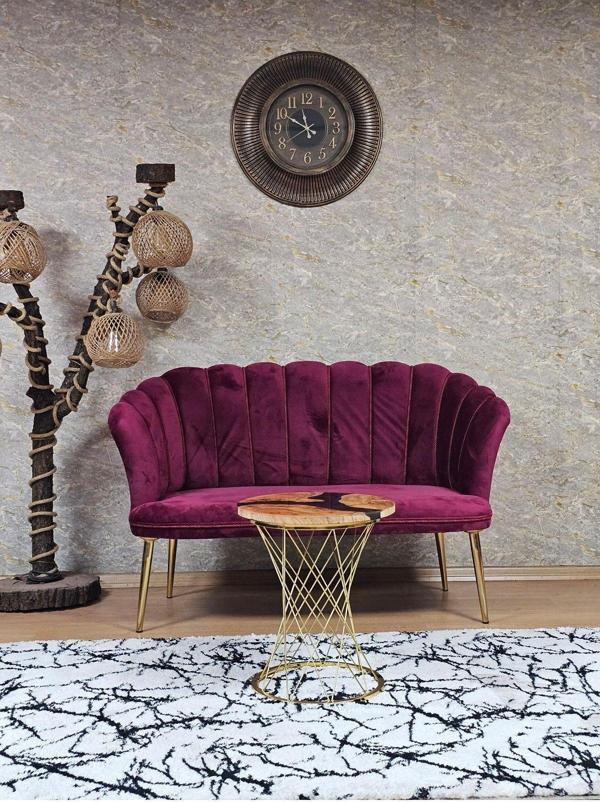 İkili Papatya Çay Seti Koltuk  Gold Sivriltme Ayak, Balkon, Salon, Ofis, Koltuk Takımı, İkili Berjer BORDO Renk Tek Ebat Beden - Image 1
