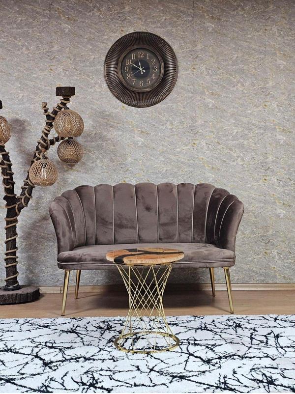İkili Papatya Çay Seti Koltuk  Gold Sivriltme Ayak, Balkon, Salon, Ofis, Koltuk Takımı, İkili Berjer KAHVERENGİ Renk Tek Ebat Beden - Image 1
