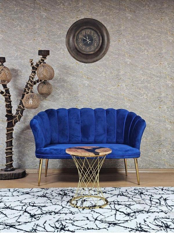 İkili Papatya Çay Seti Koltuk  Gold Sivriltme Ayak, Balkon, Salon, Ofis, Koltuk Takımı, İkili Berjer MAVİ Renk Tek Ebat Beden - Image 1