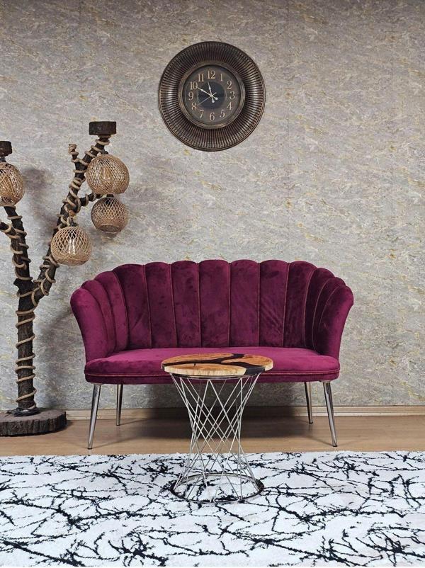 İkili Papatya Çay Seti Koltuk Krom Sivriltme Ayak, Balkon, Salon, Ofis, Koltuk Takımı, İkili Berjer BORDO Renk Tek Ebat Beden - Image 1