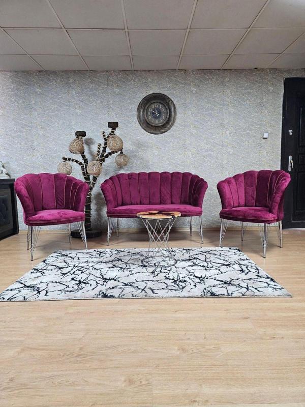 Krom  Kaplama  Tel Ayak Papatya Çay Seti Koltuk Takımı , Balkon, Salon, Ofis, Cafe Koltuk Takımı BORDO Renk Tek Ebat Beden - Image 1