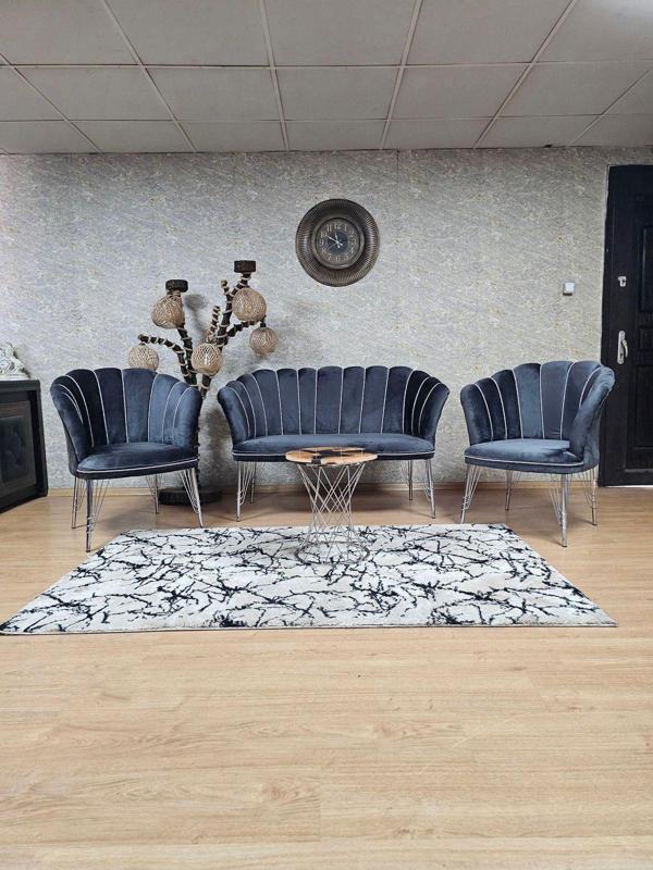 Krom  Kaplama  Tel Ayak Papatya Çay Seti Koltuk Takımı , Balkon, Salon, Ofis, Cafe Koltuk Takımı FÜME Renk Tek Ebat Beden - Image 1