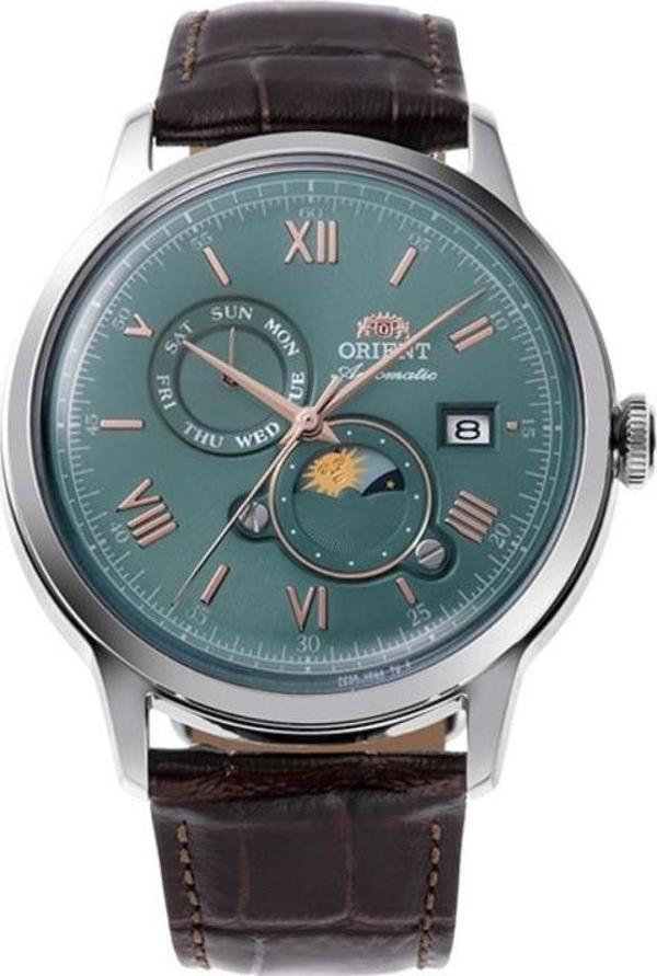 Orient Bambino RA-AK0805E30B Otomatik Deri Kahverengi Yeşil Kadran Sun&Moon 42 mm Erkek Kol Saati - Image 1