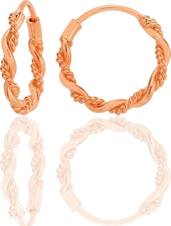 Gümüş rose işlemeli çift burgulu 16 mm halka küpe [barcode] - Image 1