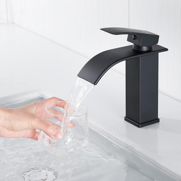 Siyah Mikser Banyo Paslanmaz Çelik Lavabo Bataryası Musluğu Tek Kollu Şelale Musluk - Image 1