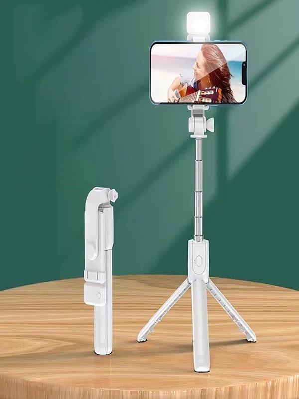 2in1 Masüstü Işıklı Tripod Bluetooth Kumandlı Selfie Çubuğu Ios ve Android Uyumlu Beyaz - Image 1