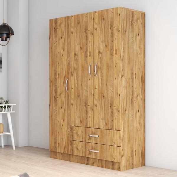3 Kapılı İki Çekmeceli Geniş Gardrop Çam - GRD0502 - Image 1