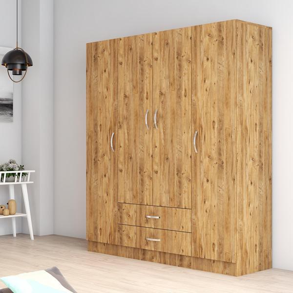 4 Kapılı İki Çekmeceli Geniş Gardrop Çam - GRD0602 - Image 1