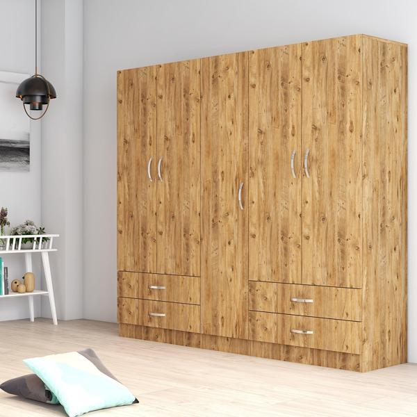 5 Kapılı Dört Çekmeceli Geniş Gardrop Çam- GRD0702 - Image 1