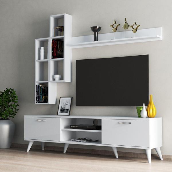 Mega 180 lik Kitaplıklı Raflı Tv Ünitesi Beyaz - TVU0301 - Image 1