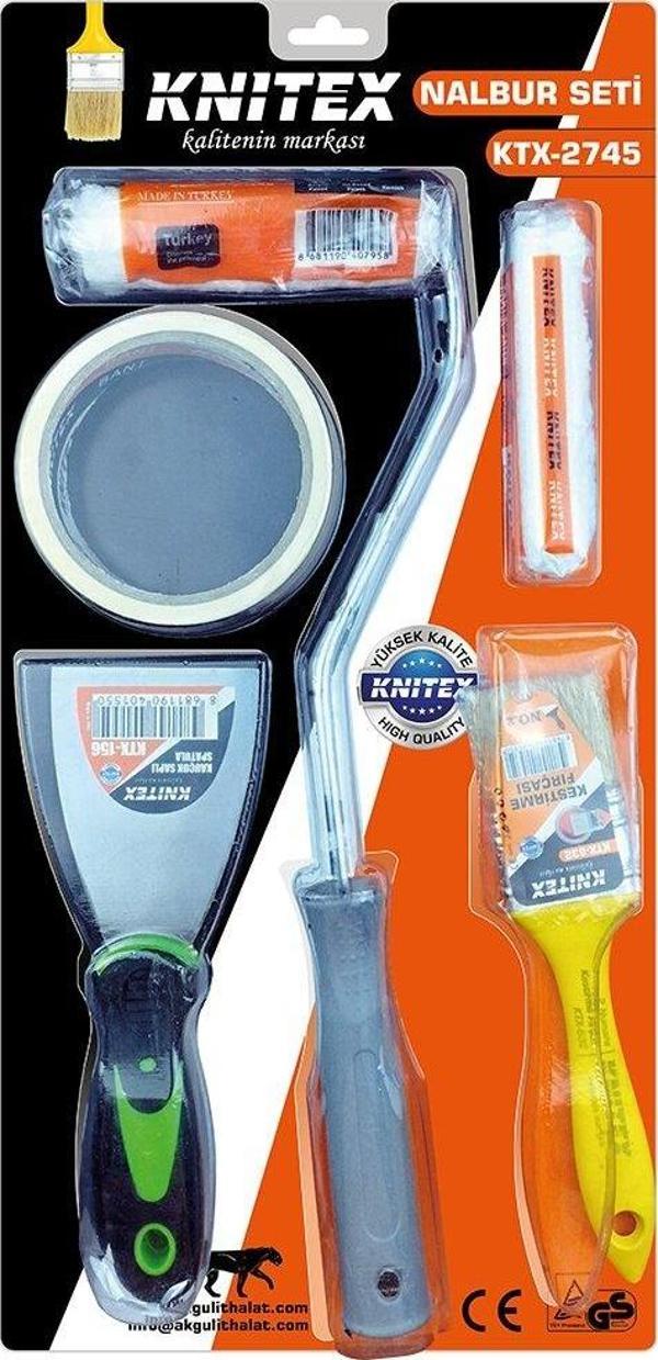 5PCS  BOYACI - NALBUR SET  SPATULA - KESTİRME FIRÇA - YEDEK RULO - BANT - 10CM FIRÇA-Findit - Image 1