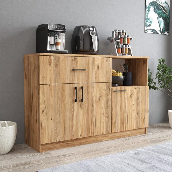 Tanmob MTD0402 İnci 128 cm Kapaklı Çekmeceli Alt Mutfak Dolabı Çam - Image 1
