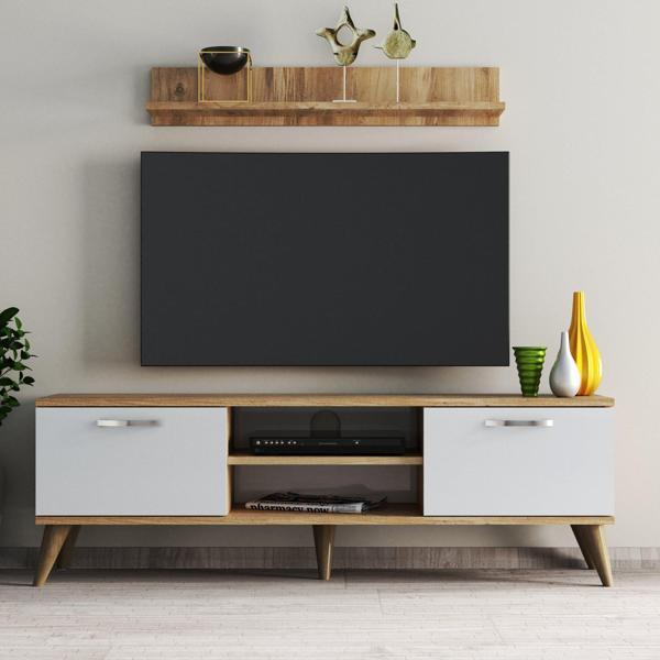 Safir 138 lik L Raflı Tv Ünitesi Çam - Beyaz  - TVU0403 - Image 1