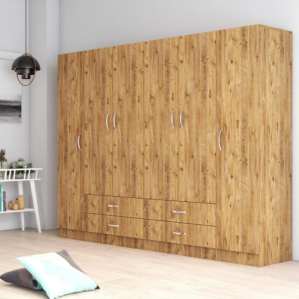 6 Kapılı Dört Çekmeceli Geniş Gardrop Çam - GRD0802 - Image 1
