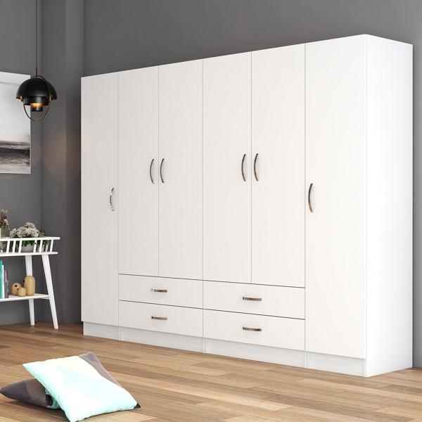 6 Kapılı Dört Çekmeceli Geniş Gardrop Beyaz- GRD0801 - Image 1