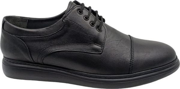 Zerhan 150 Erkek Siyah Bağcıklı Hakiki Deri Büyük Numara Ayakkabı - Image 1