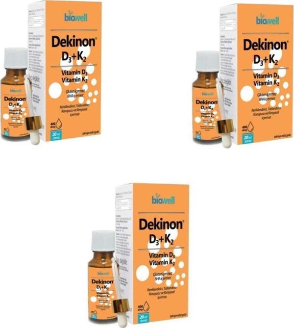 Biowell Dekinon D3 + K2 Vitamini Damla 20 Ml 3 Adet - Image 1