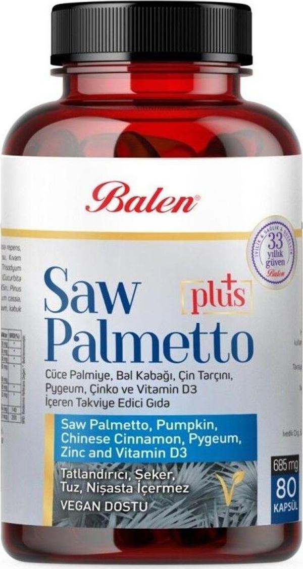 Balen Saw Palmetto Plus Cüce Palm.Çin.Vit D3 Kapsül 685 Mgx 80 Kapsül - Image 1