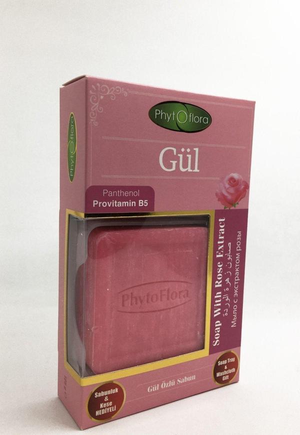 Phytoflora Gül Özlü Sabun Sabunluk Ve Kese Hediyeli 125 Gr Doğal Bitkisel Sabun - Image 1