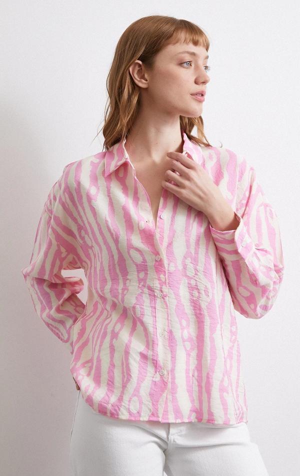Zebra Desen Modal Gömlek Pembe - Image 1