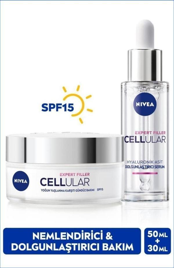 SPF15 Cellular Expert Filler Yaşlanma Karşıtı Gündüz Yüz Kremi 50ml ve Nemlendirici Cilt Serumu 30ml - Image 1