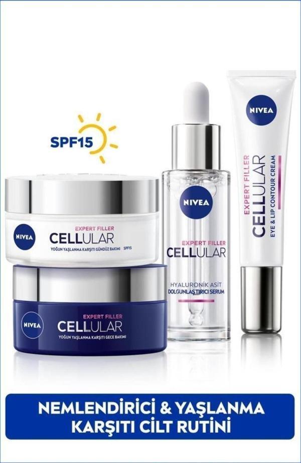 Cellular Expert Filler Serum 30ml, Yaşlanma Karşıtı Gündüz Kremi 50ml, Gece Kremi 50ml ve Göz Kremi - Image 1