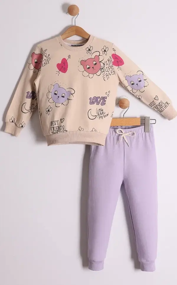 Kız Çocuk Love Baskılı Eşofman Takımı - Image 1