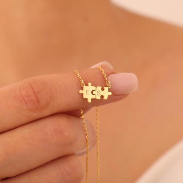 925 Ayar Gümüş Kişiye Özel Harfli Minimal Puzzle Kolye - Image 1