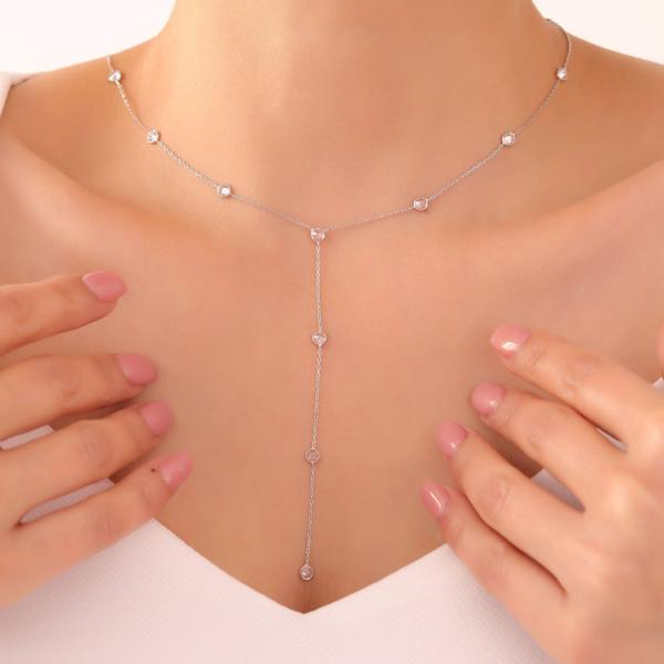 925 Ayar Gümüş Sallantılı Taşlı Choker Kolye - Image 1