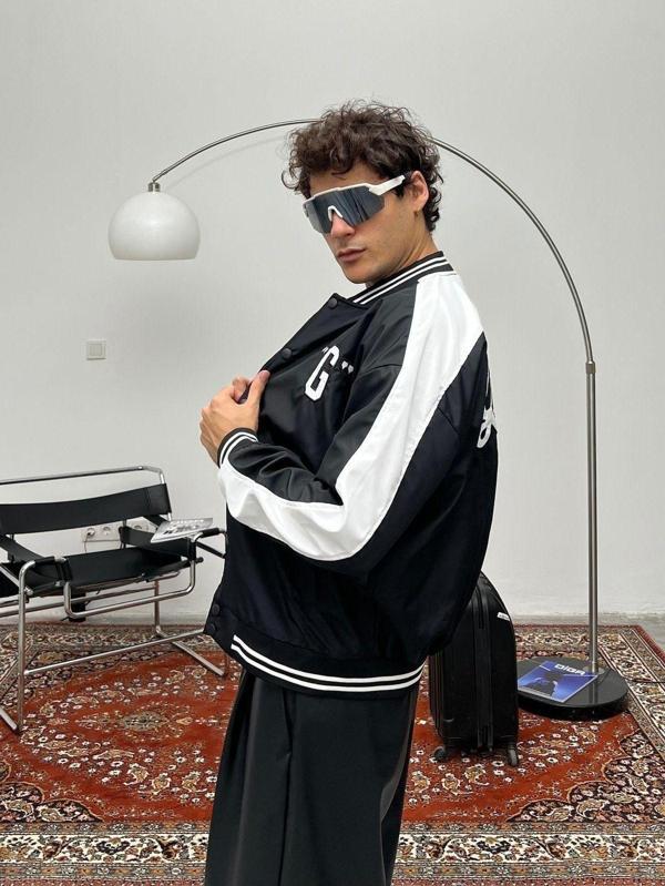 Maroni Erkek Nakışlı Oversize Kolej Ceket - Image 1