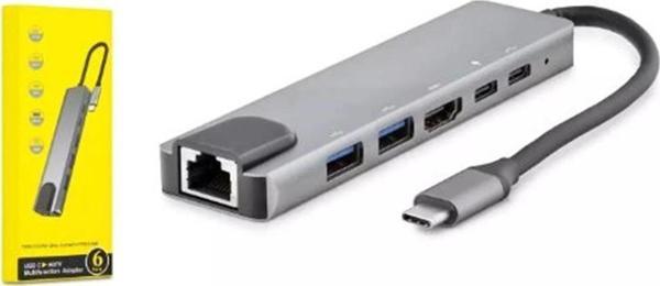 HADRON HDX7791 TYPE-C HDTV COMBO HDMI 4K 30HZ + 2-TYPE-C + 2-USB3.0 + LAN 6IN1 GRİ - Image 1