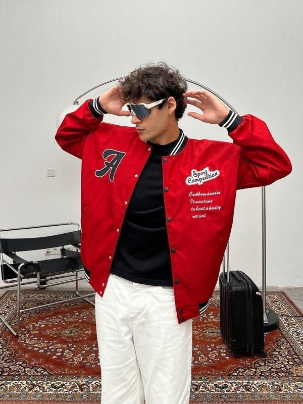 Maroni Erkek Nakışlı Oversize Kolej Ceket - Image 1