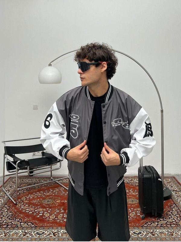 Maroni Erkek Oversize Nakışlı Kolej Ceket - Image 1