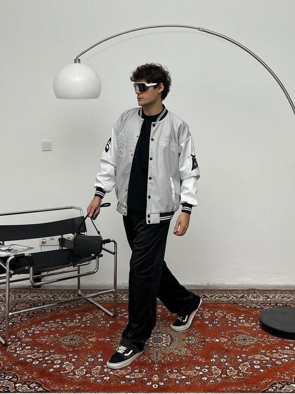 Maroni Erkek Oversize Nakışlı Kolej Ceket - Image 1