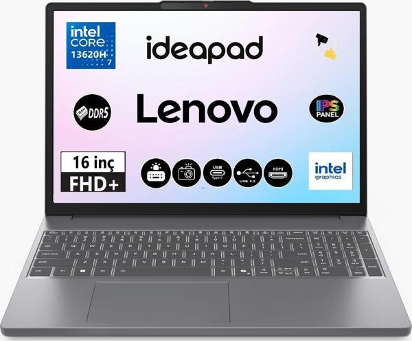 Lenovo Ideapad Slim 3 16IRH10 Intel Core I7 13620H 16GB 1TB SSD Freedos 16'' FHD Taşınabilir Bilgisayar 83K2001VTR - Image 1