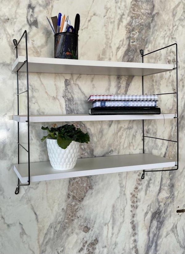 IRMAK DÜNYASI 3 Lü Duvar Rafı Dekoratif Banyo Mutfak Rafı Siyah Metal Beyaz Raflı 3 Katlı Duvar Rafı - Image 1