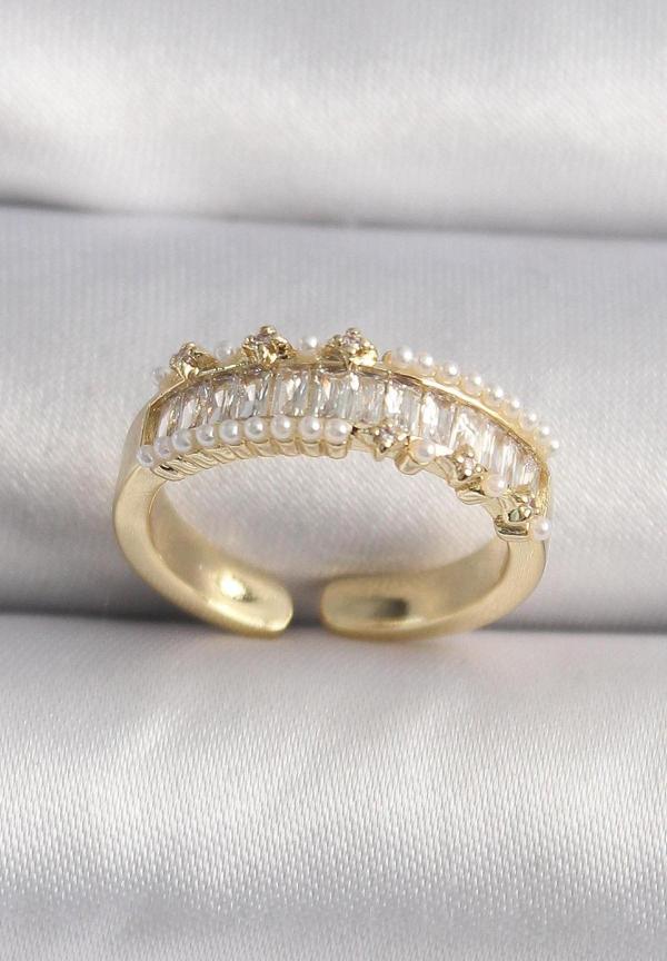 Pirinç Gold Renk Zirkon Taşlı İnci Detay VIP Seri Kadın Yüzük - TJ-BYK3520 - Image 1