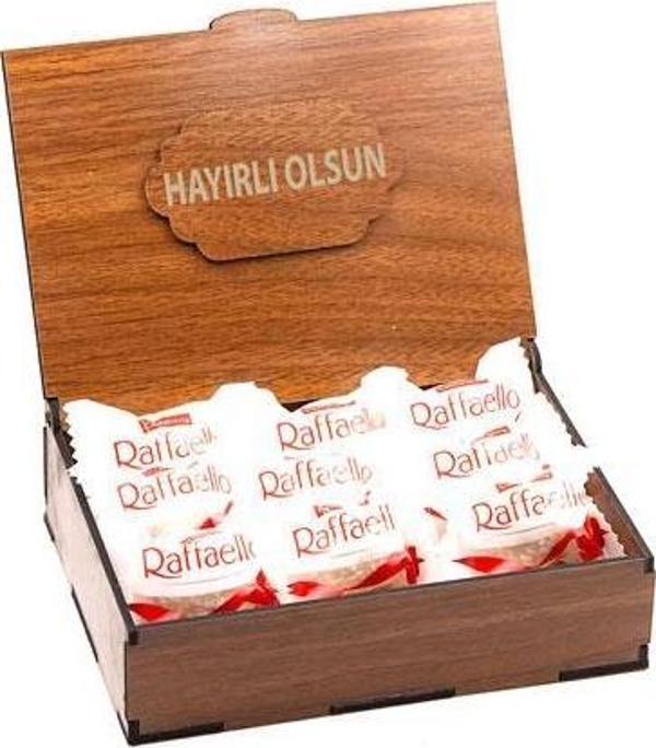 Sevdiklerinize Özel Ahşap Hediye Kutusunda 9'lu Raffaello ( Hayırlı Olsun Yazılı ) - Image 1