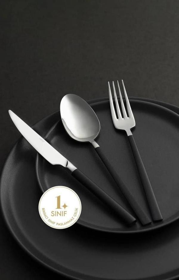 Nehir Dalyan Sade Siyah Sedef 84 Parça Çatal Kaşık Takımı - Image 1