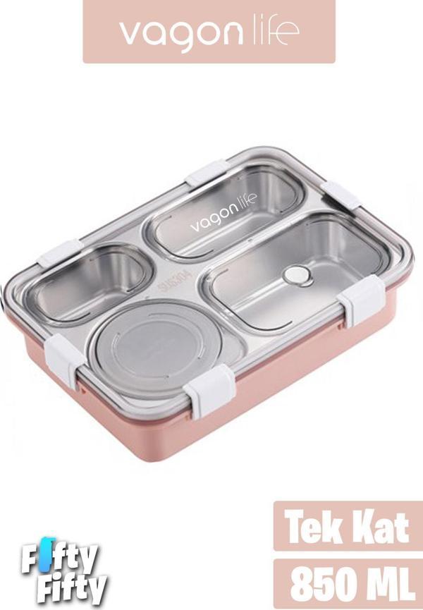 Vagonlife Büyük Ebat 850 ML (Paslanmaz Çelik Tek Kat Dört Bölmeli Çorba Kaseli Lunch Box Yeni Nesil Sefer Tası -FFLBOX50433 - Image 1