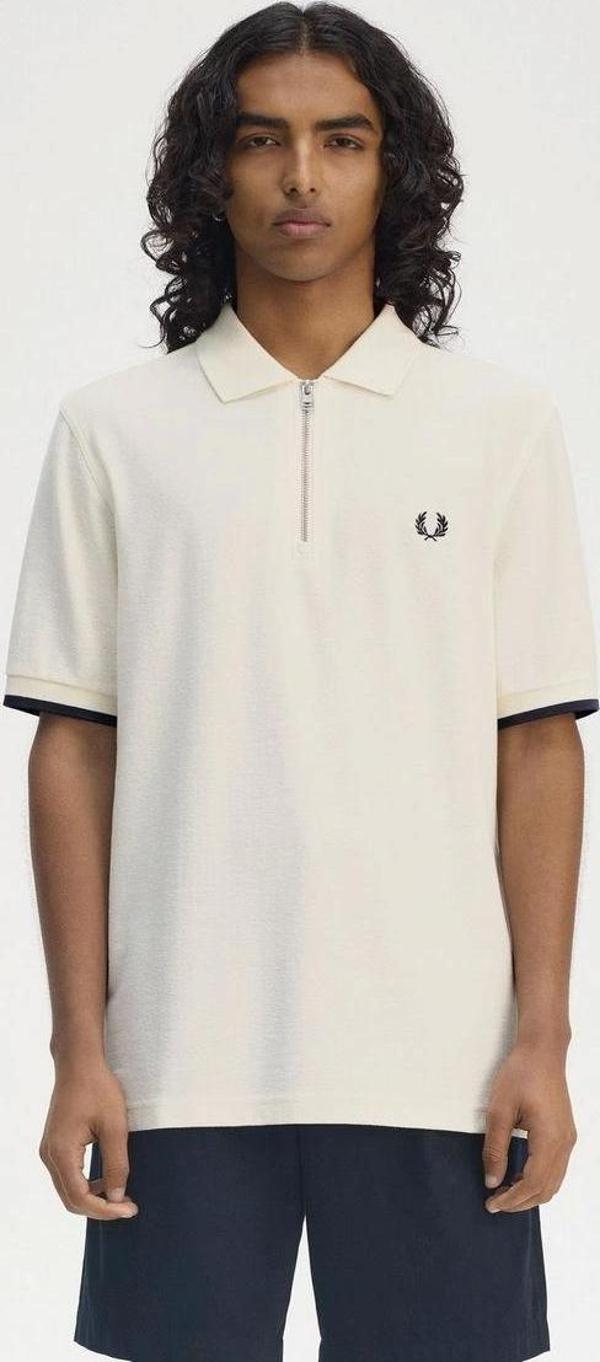 Fred Parry Erkek Ekru Logo Detaylı Polo Yaka T-shirt - Image 1